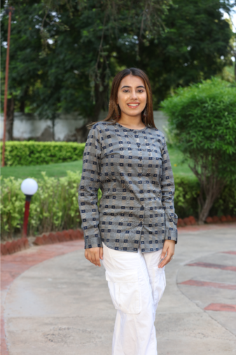 Senorita gray & navy 100% cotton satin full sleeve top