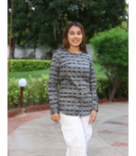 Senorita gray & navy 100% cotton satin full sleeve top