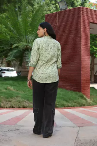 Senorita light green & grey 100% cotton printed full sleeve top