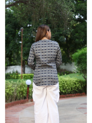 Senorita gray & navy 100% cotton satin full sleeve top 3