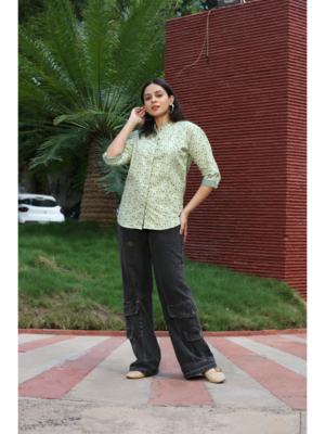 Senorita light green & grey 100% cotton printed full sleeve top 4
