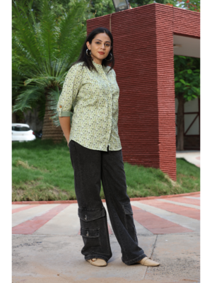 Senorita light green & grey 100% cotton printed full sleeve top 5