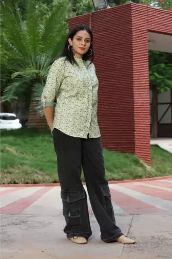 Senorita light green & grey 100% cotton printed full sleeve top