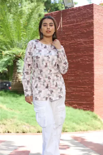 Senorita multicolour 100% cotton satin full sleeve top