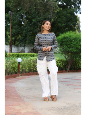 Senorita gray & navy 100% cotton satin full sleeve top 5