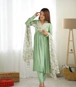 PURE SOFT HEAVY ROMANSILK CHANDERI FABRIC NYRA CUT KURTA WITH DUPPTA SET,PENT READY TO WEAR