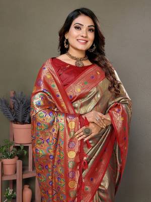 Chiku Banarasi Tissue Silk Saree  1