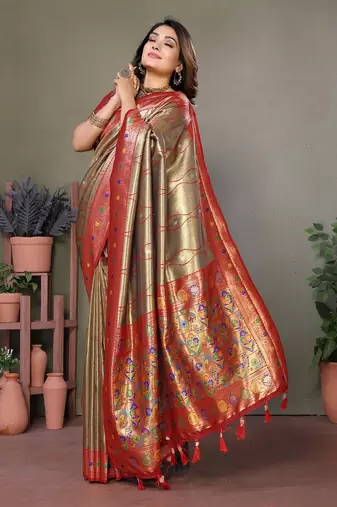 Chiku Banarasi Tissue Silk Saree 