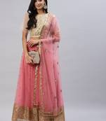 Stunning Pink Beige Sequins Net Wedding Wear Lehenga Choli With Dupatta