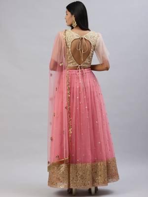 Stunning Pink Beige Sequins Net Wedding Wear Lehenga Choli With Dupatta 4