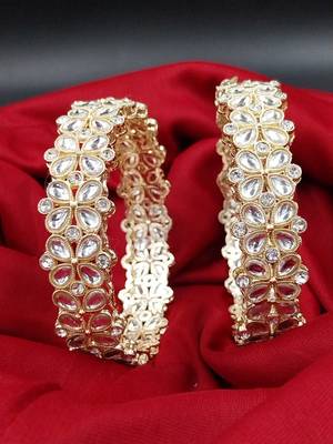 Cubic zircon stone studded light gold plated designer  bangles for women & girls 1
