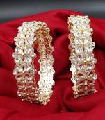 Cubic zircon stone studded light gold plated designer  bangles for women & girls