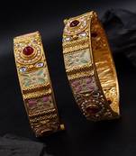 Cubic zircon stone studded light gold plated designer  bangles for women & girls