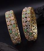 Cubic zircon stone studded light gold plated designer  bangles for women & girls
