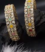 Cubic zircon stone studded light gold plated designer  bangles for women & girls