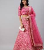 Astounding Pink Embroidery Slub Silk Bridal Lehenga Choli