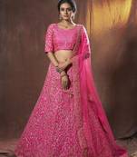 Impressive Pink Embroidery Slub Silk Bridal Lehenga Choli