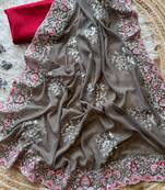 Grey Georgette Silk Saree
