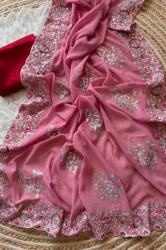 Pink Georgette Silk Saree