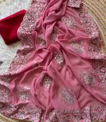 Pink Georgette Silk Saree