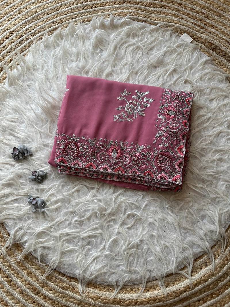 Pink Georgette Silk Saree