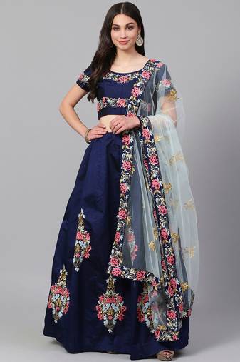 Magnetic Navy Blue Sequins Tapeta Silk Wedding Wear Lehenga Choli