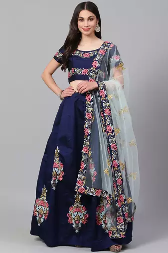 Magnetic Navy Blue Sequins Tapeta Silk Wedding Wear Lehenga Choli