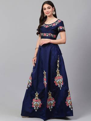 Magnetic Navy Blue Sequins Tapeta Silk Wedding Wear Lehenga Choli 2