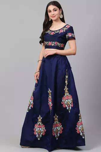 Magnetic Navy Blue Sequins Tapeta Silk Wedding Wear Lehenga Choli