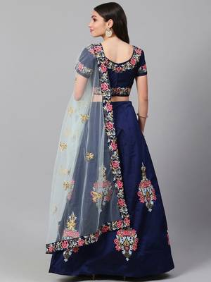 Magnetic Navy Blue Sequins Tapeta Silk Wedding Wear Lehenga Choli 3