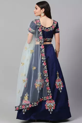 Magnetic Navy Blue Sequins Tapeta Silk Wedding Wear Lehenga Choli