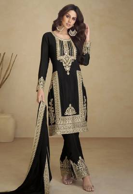 Black sequins work faux georgette salwar kameez 1
