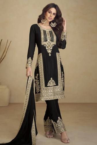 Black sequins work faux georgette salwar kameez
