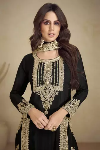 Black sequins work faux georgette salwar kameez