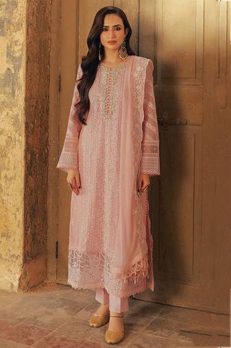 Baby pink sequins work faux georgette salwar kameez