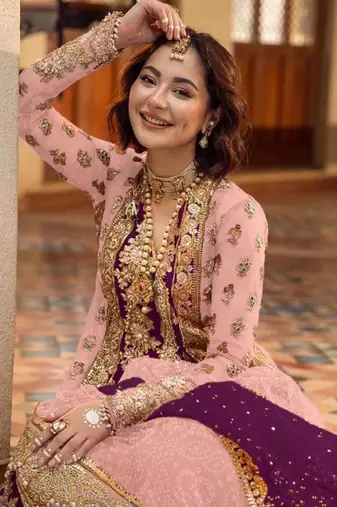 Purple sequins work organza salwar kameez