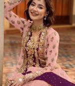 Purple sequins work organza salwar kameez