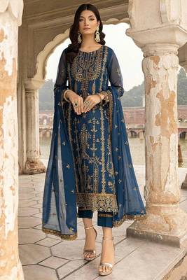 Blue sequins work faux georgette salwar kameez 1