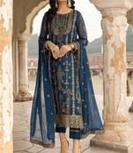 Blue sequins work faux georgette salwar kameez