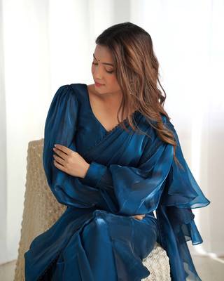 ready to wear jimmy choo prewrapped saree with full stitched blouse 1