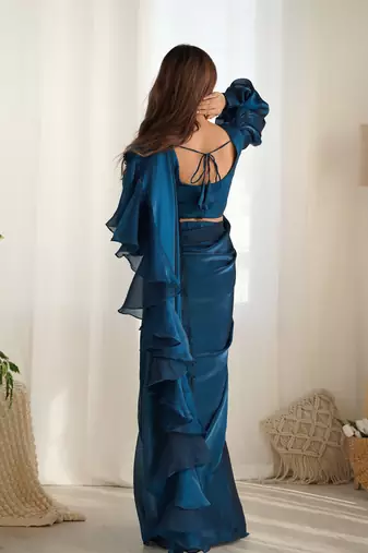 ready to wear jimmy choo prewrapped saree with full stitched blouse