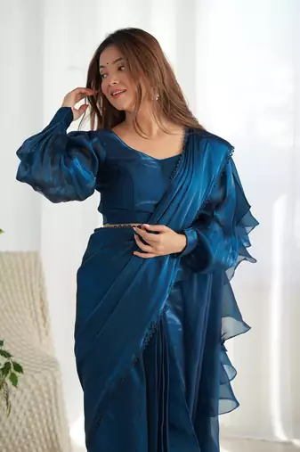 ready to wear jimmy choo prewrapped saree with full stitched blouse