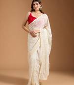 off white Georgette Saree with 3mm Sequins Work