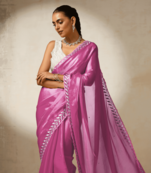 pink Georgette Saree with Embroidered Work