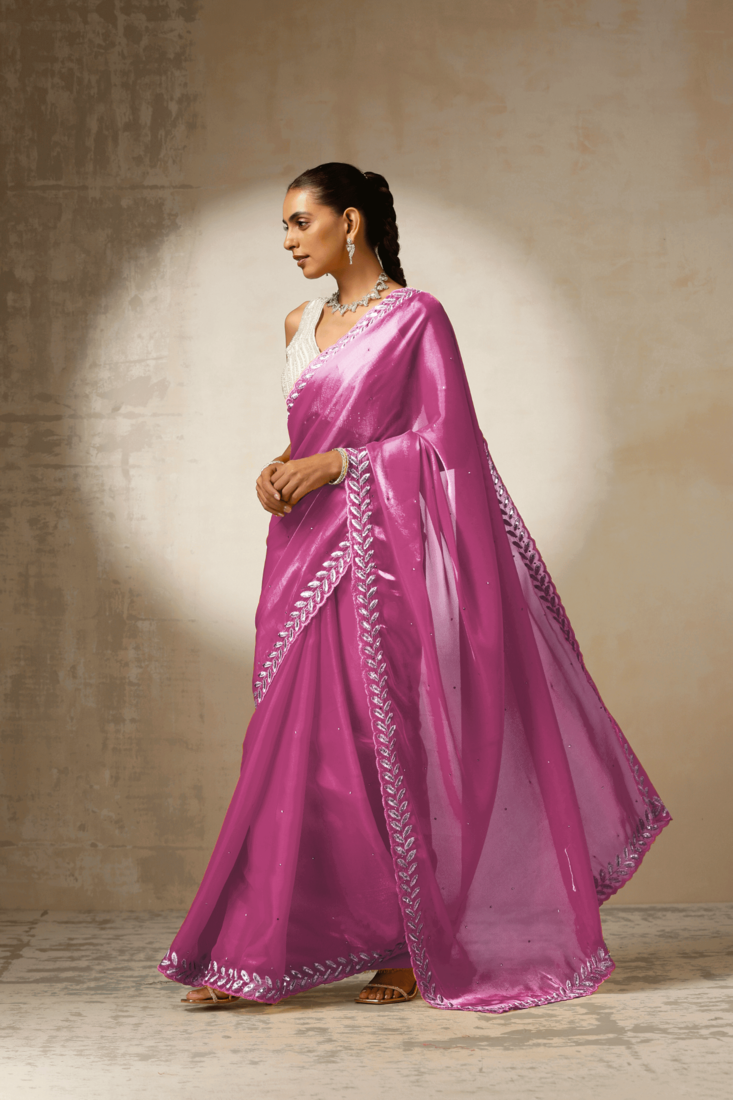 pink Georgette Saree with Embroidered Work