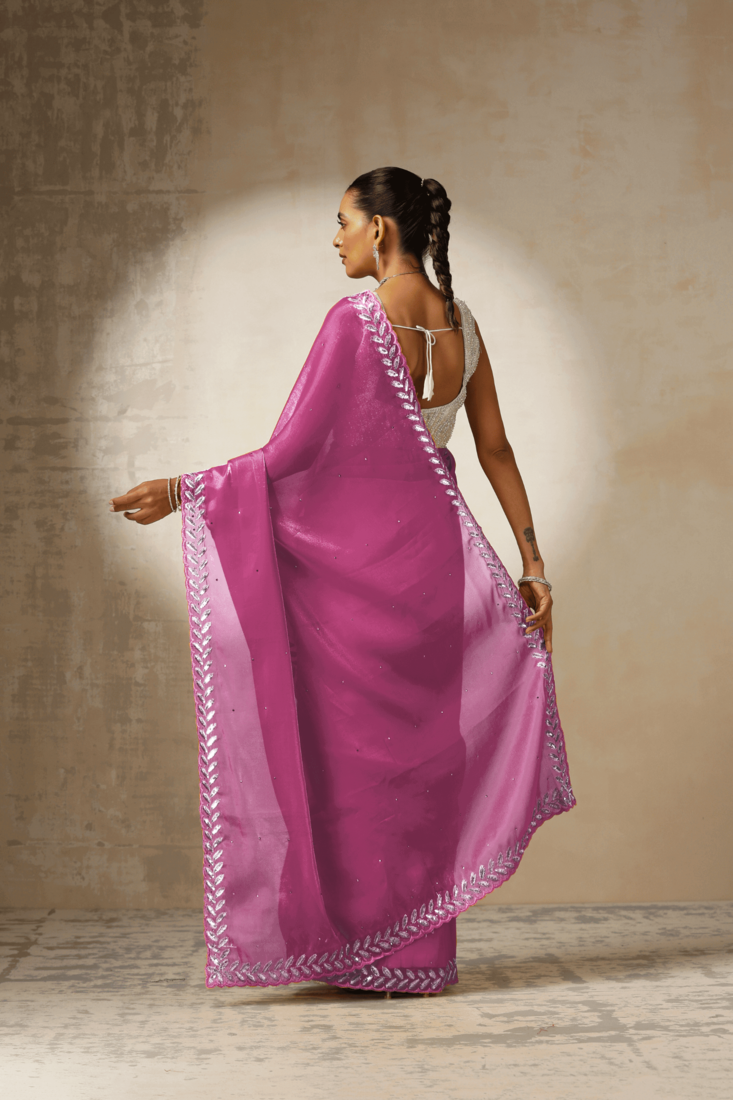 pink Georgette Saree with Embroidered Work