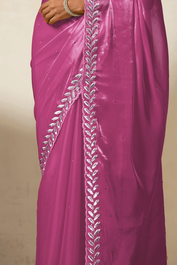 pink Georgette Saree with Embroidered Work
