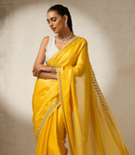 yellow Georgette Saree with Embroidered Work