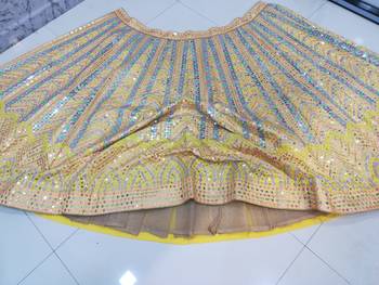  Yellow Dolo Silk With Heavy Fusing Thread Zari And Sequins Embroidered Indian Wedding Lehenga Dress Designs 5