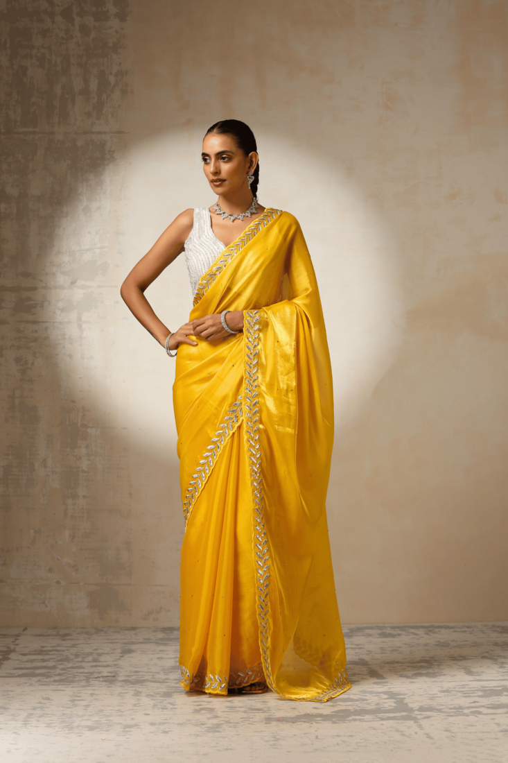 yellow Georgette Saree with Embroidered Work